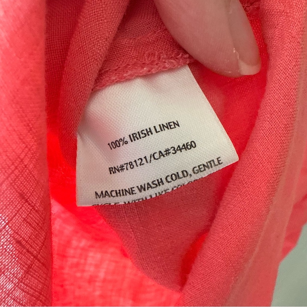 Eileen Fisher Pink Coral V-Neck Linen Top with Sequin Collar - Picture 4 of 9